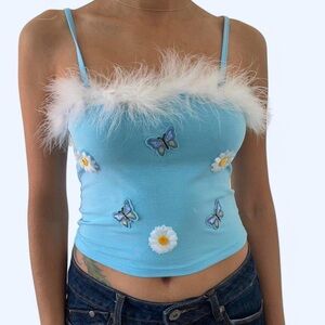 🦋✨ Y2K Cottagecore Blue Butterfly & Daisy faux  Trim Cami Top ✨🦋